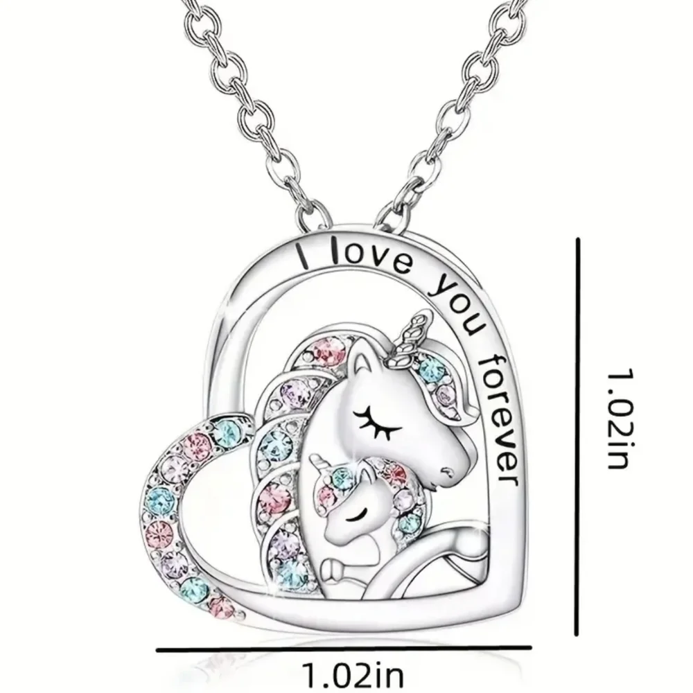 New Creative Heart-Shaped Cute Unicorn Hug Pendant Necklace, T5B3A